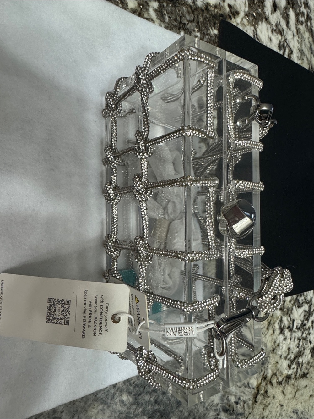 Urban Expressions Clear Acrylic Clutch with Silver Crystal Netting